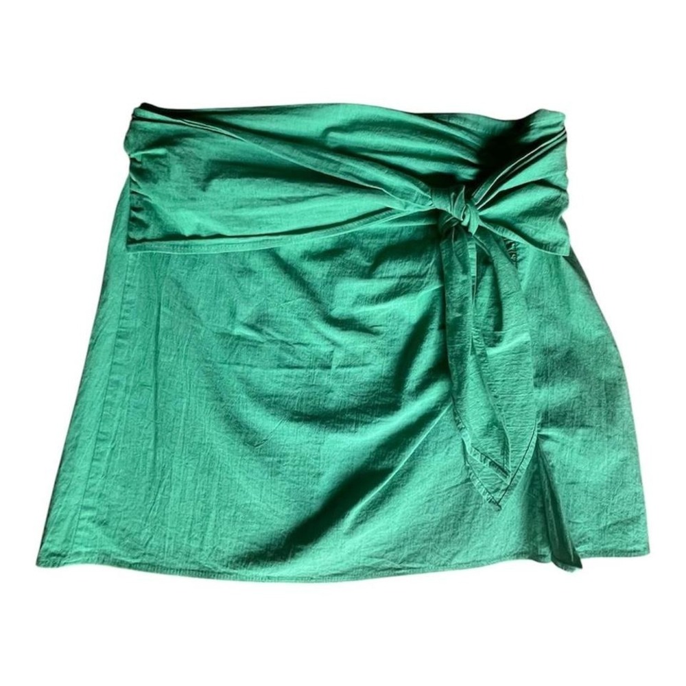 Zara cotton mini skirt size S faux tie waist kelly green euro summer preppy